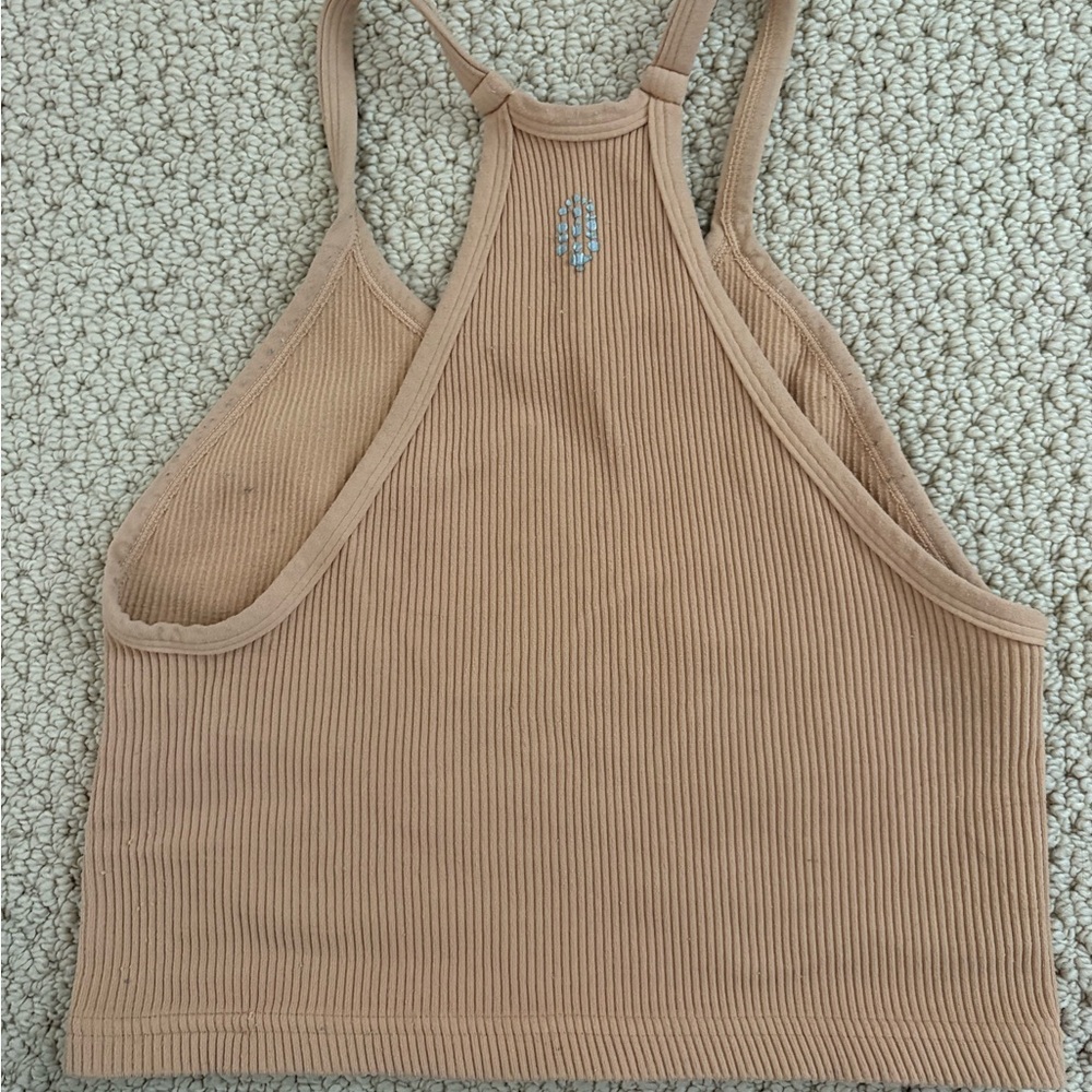 Free People Ribbed Tan Racerback Crop Tank Top - Picture 2 of 2